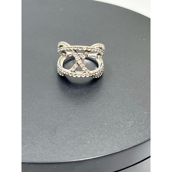 JWBR Sterling Silver White Sapphire Crossover Ring Sz 7.25‎  Pave Setting 6.6g - Picture 8 of 10